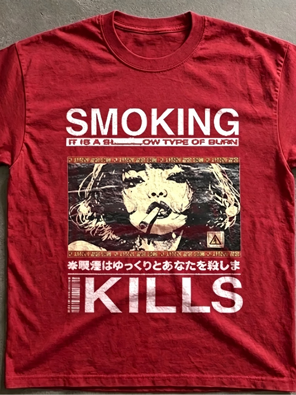 Vintage Smoking Kills Grunge Poster Print Red Casual Graphic T-shirt Unisex